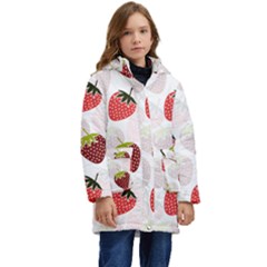 Strawberry Fruit Pattern Background Kid s Hooded Longline Puffer Jacket by Wegoenart