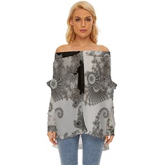 Apple Males Almond Bread Abstract Off Shoulder Chiffon Pocket Shirt by danenraven