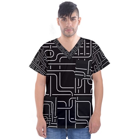 Illustration Circuit Cpu Pcb Electronic Wires Men s V-neck Scrub Top by Wegoenart