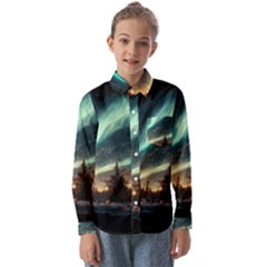 Northern Light North Sky Night Kids  Long Sleeve Shirt by Ravend