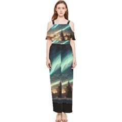 Northern Light North Sky Night Draped Sleeveless Chiffon Jumpsuit by Ravend