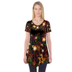 Christmas Xmas Stars Star Advent Background Short Sleeve Tunic  by Ravend