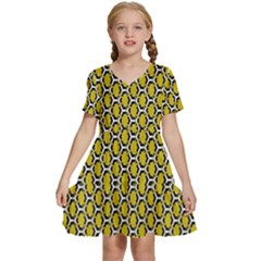 Abstract Beehive Yellow  Kids  Short Sleeve Tiered Mini Dress by ConteMonfrey