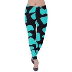 Blue Neon Cow Background   Velvet Leggings by ConteMonfrey