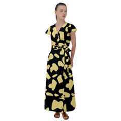 Cow Yellow Black Flutter Sleeve Maxi Dress by ConteMonfrey