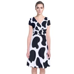 Cow Black And White Spots Short Sleeve Front Wrap Dress by ConteMonfrey