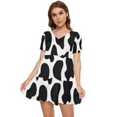 Cow Black And White Spots Tiered Short Sleeve Babydoll Dress by ConteMonfrey