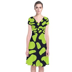 Neon Green Cow Spots Short Sleeve Front Wrap Dress by ConteMonfrey