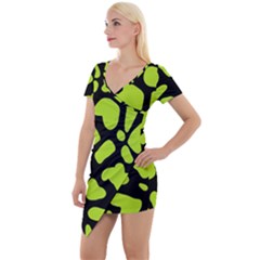 Neon Green Cow Spots Short Sleeve Asymmetric Mini Dress by ConteMonfrey