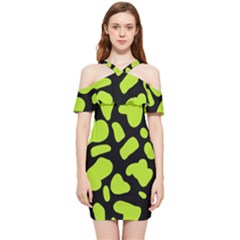 Neon Green Cow Spots Shoulder Frill Bodycon Summer Dress by ConteMonfrey