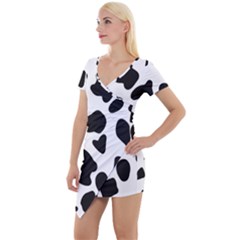 Black And White Spots Short Sleeve Asymmetric Mini Dress by ConteMonfrey