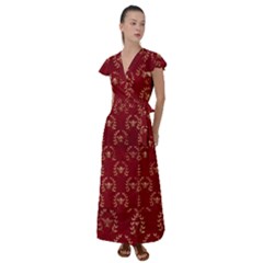 Golden Bees Red Sky Flutter Sleeve Maxi Dress by ConteMonfrey