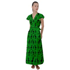 Green Dinos Flutter Sleeve Maxi Dress by ConteMonfrey