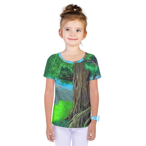 Green Forest Tropical Jungle Tree Wood Nature Kids  One Piece Tee by Wegoenart