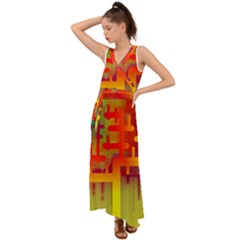 Code Binary System V-neck Chiffon Maxi Dress by Wegoenart