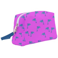 Pink And Blue, Cute Dolphins Pattern, Animals Theme Wristlet Pouch Bag (large) by Casemiro