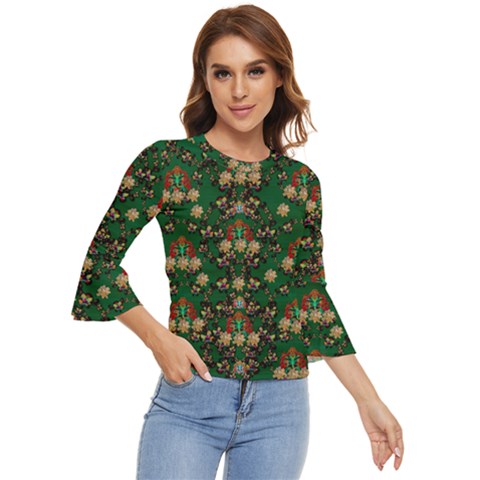 Ganesh Elephant Art With Waterlilies Bell Sleeve Top by pepitasart