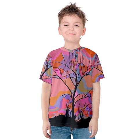 Tree Landscape Abstract Nature Colorful Scene Kids  Cotton Tee by danenraven