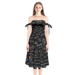 Black Background Text Overlay  Mathematics Formula Shoulder Tie Bardot Midi Dress by danenraven