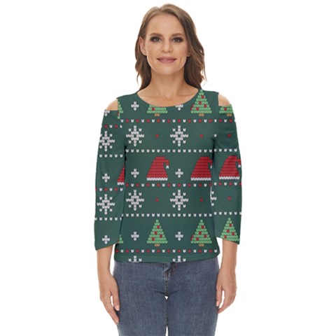 Beautiful Knitted Christmas Xmas Pattern Cut Out Wide Sleeve Top by Jancukart