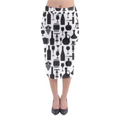 Wine Pattern Black White Midi Pencil Skirt by Jancukart