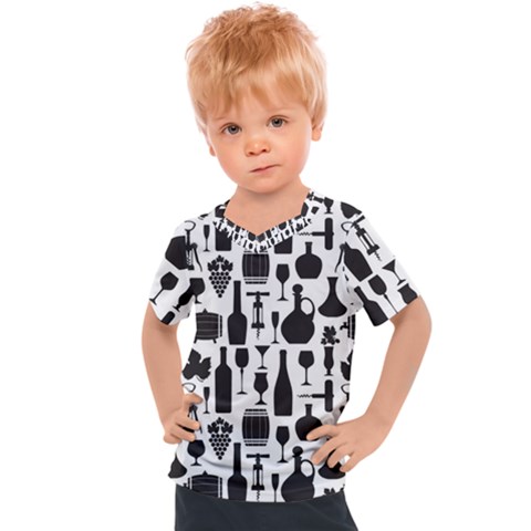 Wine Pattern Black White Kids  Sports Tee by Jancukart