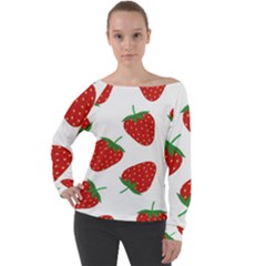 Seamless-pattern-fresh-strawberry Off Shoulder Long Sleeve Velour Top by Jancukart