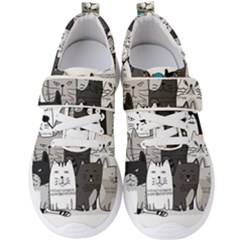 Cute Cat Hand Drawn Cartoon Style Men s Velcro Strap Shoes by Jancukart