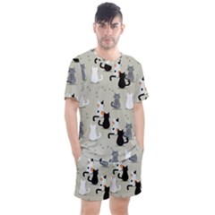 Cute-cat-seamless-pattern Men s Mesh Tee And Shorts Set