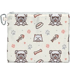 Pug-dog-cat-with-bone-fish-bones-paw-prints-ball-seamless-pattern-vector-background Canvas Cosmetic Bag (xxxl) by Jancukart