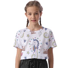 Seamless-pattern-cute-unicorn-cartoon-hand-drawn Kids  Basic Tee