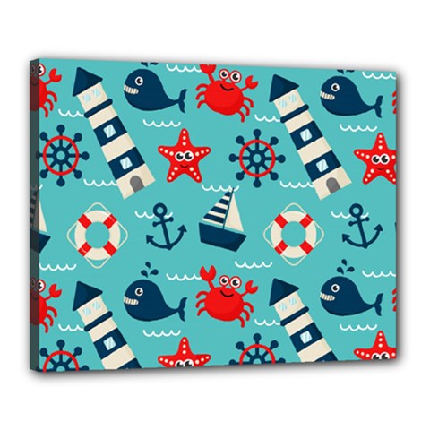 Seamless-pattern-nautical-icons-cartoon-style Canvas 20  X 16  (stretched)