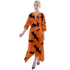 Halloween Card With Bats Flying Pattern Quarter Sleeve Wrap Front Maxi Dress by Wegoenart