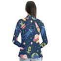 Seamless Pattern With Funny Alien Cat Galaxy Drape Collar Cardigan View2