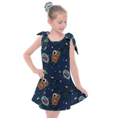 Monster Alien Pattern Seamless Background Kids  Tie Up Tunic Dress by Wegoenart