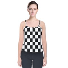 Chess Board Background Design Velvet Spaghetti Strap Top by Wegoenart