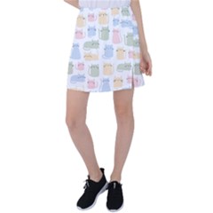 Cute-cat-colorful-cartoon-doodle-seamless-pattern Tennis Skirt by Wegoenart