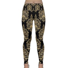 Black And Cream Ornament Damask Vintage Lightweight Velour Classic Yoga Leggings by ConteMonfrey