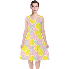 Pink Lemons V-neck Midi Sleeveless Dress  by ConteMonfrey