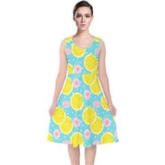 Blue Neon Lemons V-neck Midi Sleeveless Dress  by ConteMonfrey