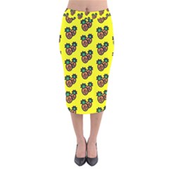 Yellow Background Pineapples Velvet Midi Pencil Skirt by ConteMonfrey