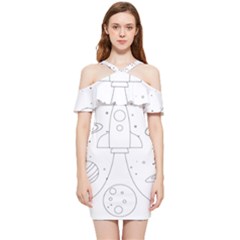 Going To Space - Cute Starship Doodle  Shoulder Frill Bodycon Summer Dress by ConteMonfrey