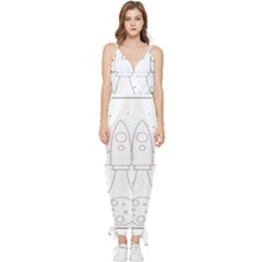 Going To Space - Cute Starship Doodle  Sleeveless Tie Ankle Chiffon Jumpsuit by ConteMonfrey