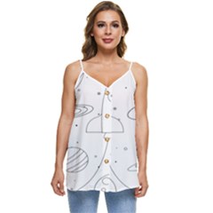 Going To Space - Cute Starship Doodle  Casual Spaghetti Strap Chiffon Top by ConteMonfrey