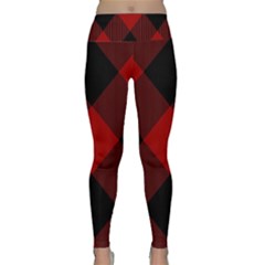 Black And Dark Red Plaids Lightweight Velour Classic Yoga Leggings by ConteMonfrey