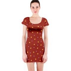 Red Yellow Love Heart Valentine Short Sleeve Bodycon Dress by Ravend