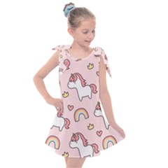 Cute-unicorn-rainbow-seamless-pattern-background Kids  Tie Up Tunic Dress by Wegoenart