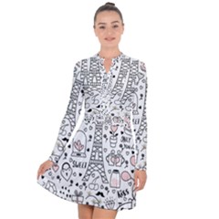 Big Collection With Hand Drawn Object Valentine Day Long Sleeve Panel Dress by Wegoenart