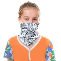 Big Collection With Hand Drawn Object Valentine Day Face Covering Bandana (kids) by Wegoenart