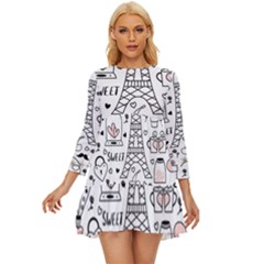 Big Collection With Hand Drawn Object Valentine Day Long Sleeve Babydoll Dress by Wegoenart